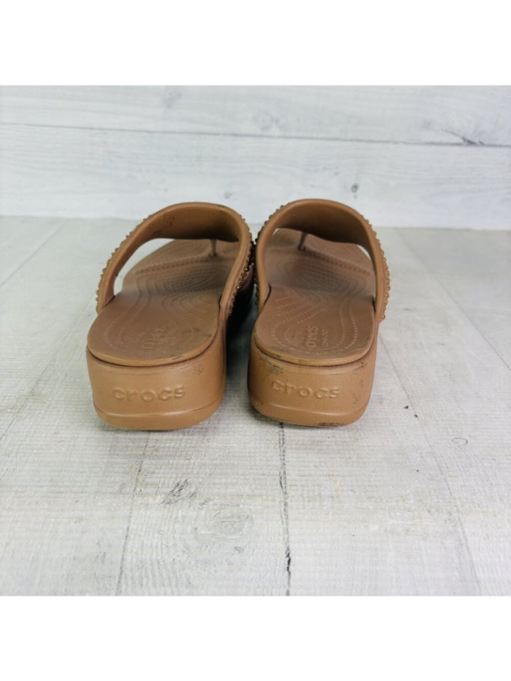 Crocs MONTEREY SHIMMER Bronze Bling Wedge Platform Thong Flip Flop Shoe Size 8 - Picture 5 of 16